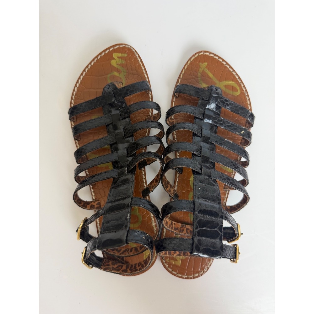 Sam Edelman Gilda Women's Black Snake Embossed Strappy Gladiator Sandals 6M